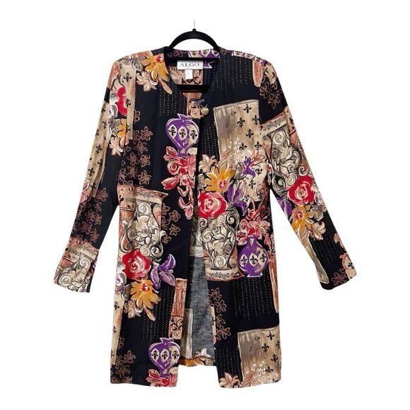 Algo Vintage Long Sleeve Patchwork One Button Floral Duster Cardigan Size 10 - Picture 1 of 7
